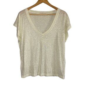 Velvet Hero & Leander Cream Gold Sparkly Linen V Neck Cap Sleeve Tee